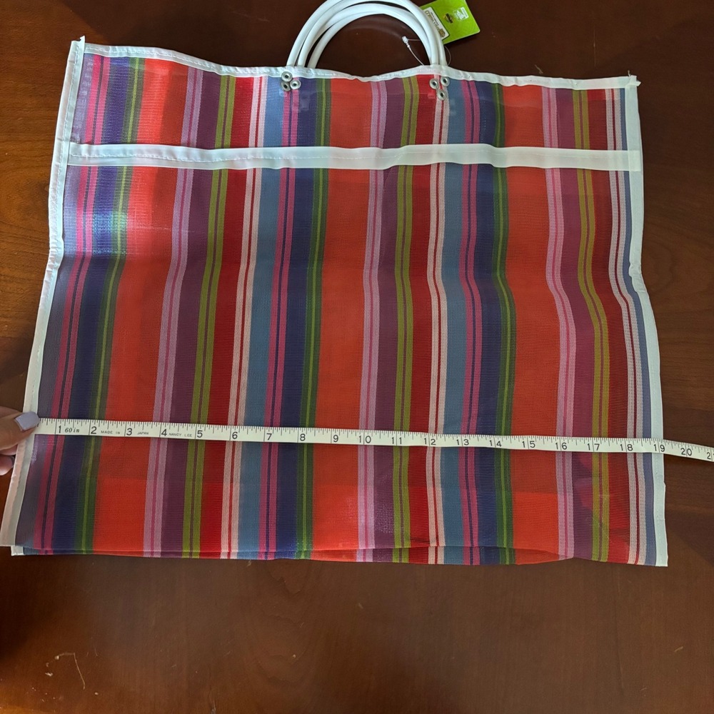 Market Bag | Tote | Rainbow Plaid Mesh | Lg Multicolor Checkered Grocery Beach - Picture 3 of 6